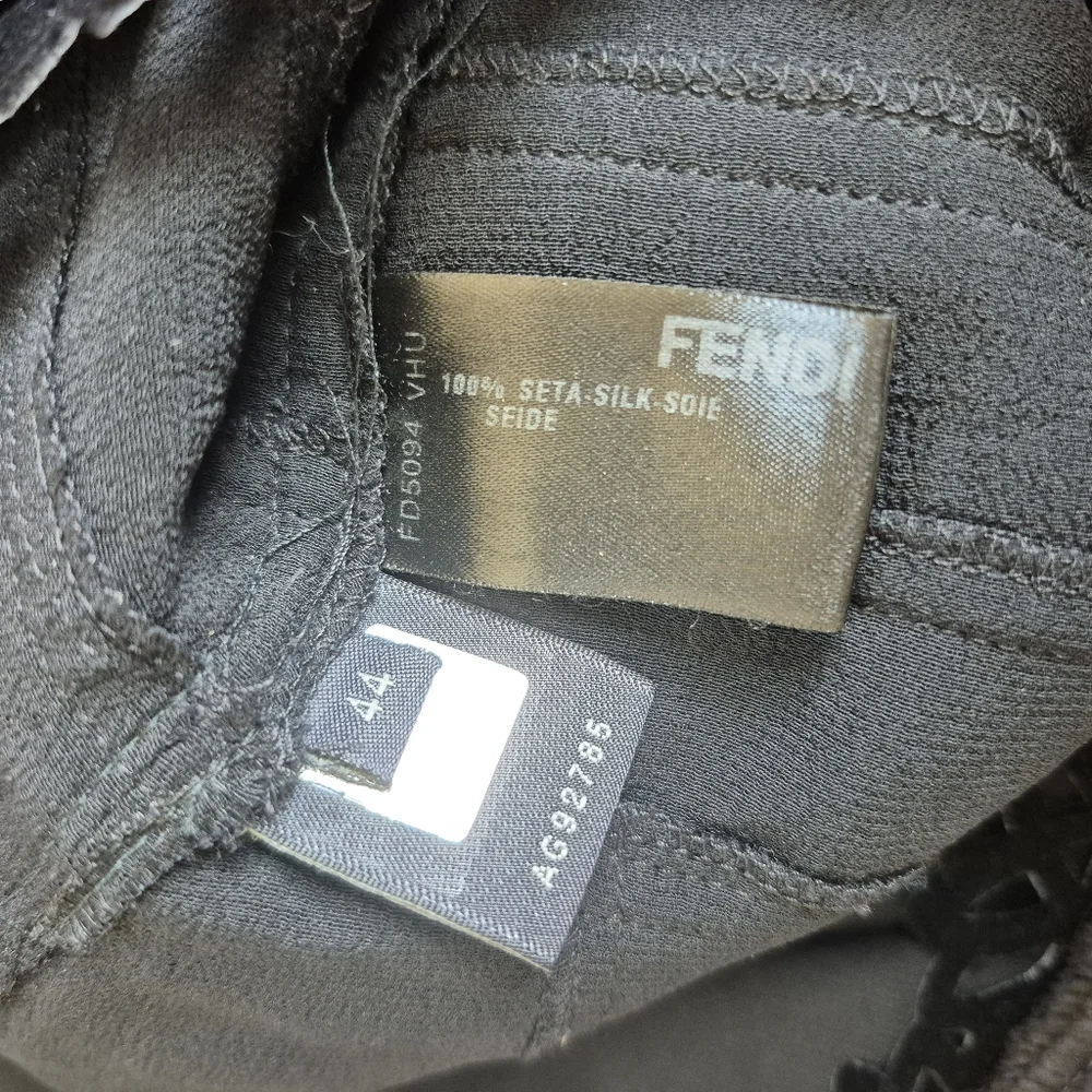 FENDI Dress Black Pleated Silk V Neck Ruffle 3/4 Sleeves RARE Italy Size 44 (8) - Picture 10 of 15